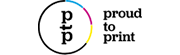 Logo del marchio proud to print, parte del gruppo aziendale bannerstop